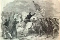 1st.-Wisconsin-Infantry-deploying-as-skirmishers-on-the-Valley-Pike-in-front-of-the-Porterfield-house.-This-impression-was-recorded-by-Theodore-R.-Davis